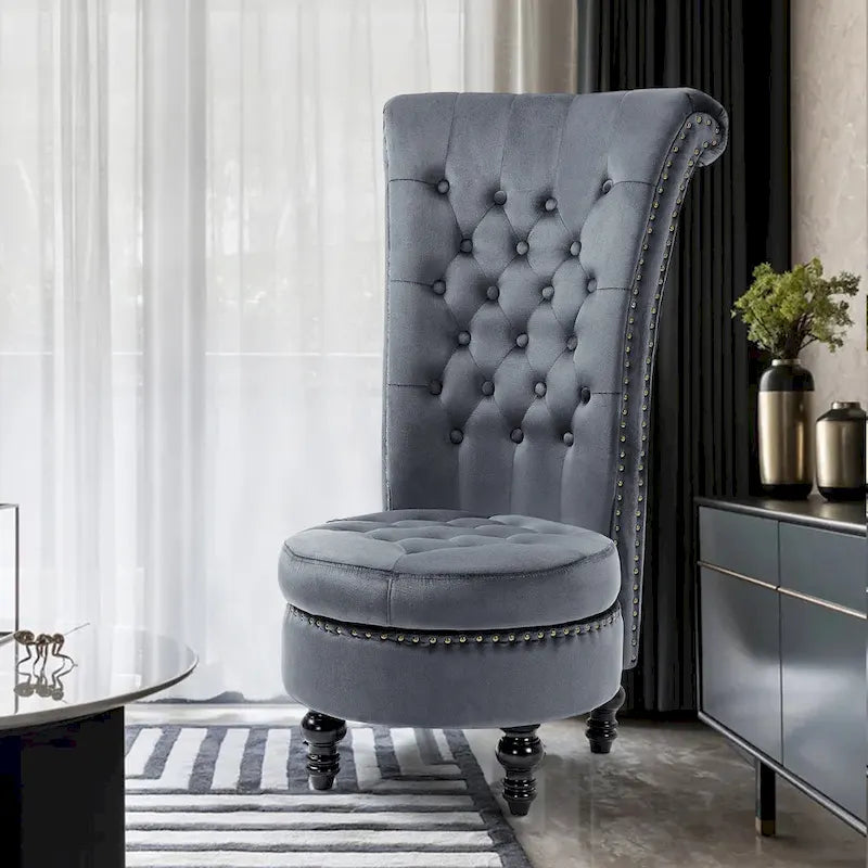 Fauteuil d'appoint en velours à dossier haut avec rangement, blanc / noir / bleu / gris, sans accoudoirs, 1 personne