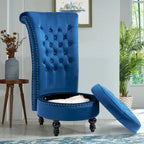 Fauteuil d'appoint en velours à dossier haut avec rangement, blanc / noir / bleu / gris, sans accoudoirs, 1 personne