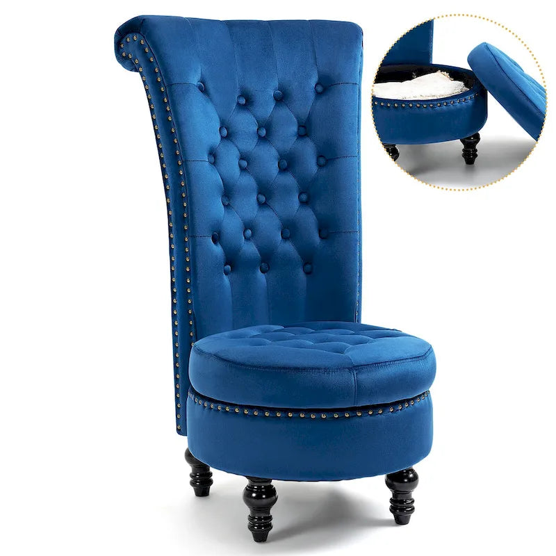 Fauteuil d'appoint en velours à dossier haut avec rangement, blanc / noir / bleu / gris, sans accoudoirs, 1 personne