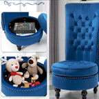 Fauteuil d'appoint en velours à dossier haut avec rangement, blanc / noir / bleu / gris, sans accoudoirs, 1 personne