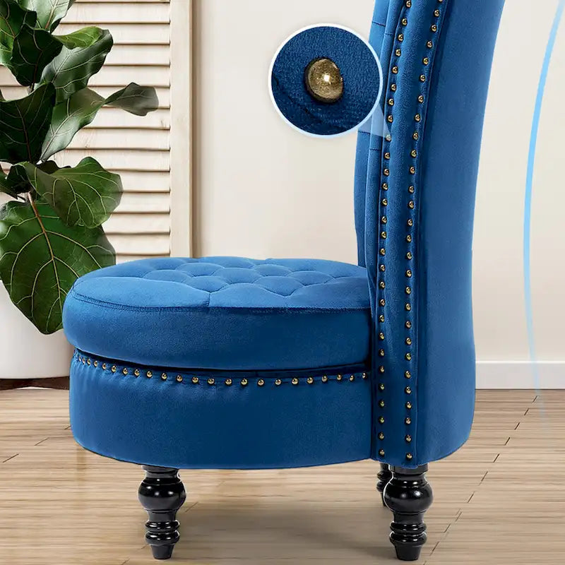 Fauteuil d'appoint en velours à dossier haut avec rangement, blanc / noir / bleu / gris, sans accoudoirs, 1 personne