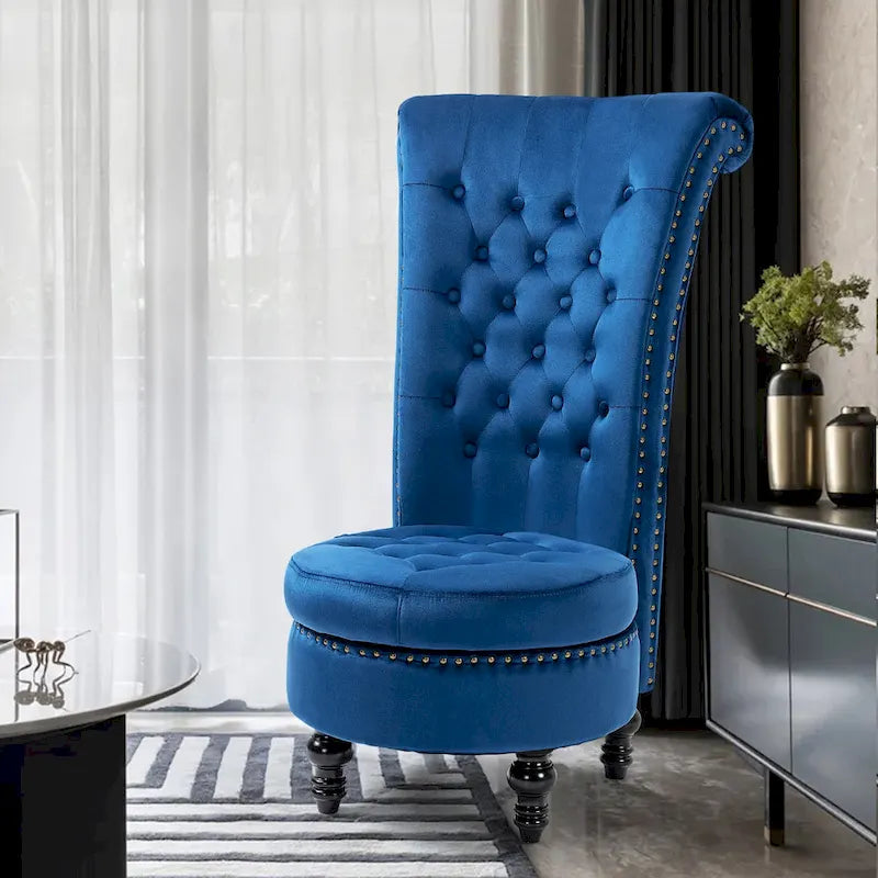 Fauteuil d'appoint en velours à dossier haut avec rangement, blanc / noir / bleu / gris, sans accoudoirs, 1 personne