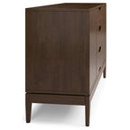 Buffet en bois d'hévéa massif de 60" avec 3 tiroirs et 2 placards à ouverture par pression, brun noyer, style moderne du milieu du siècle