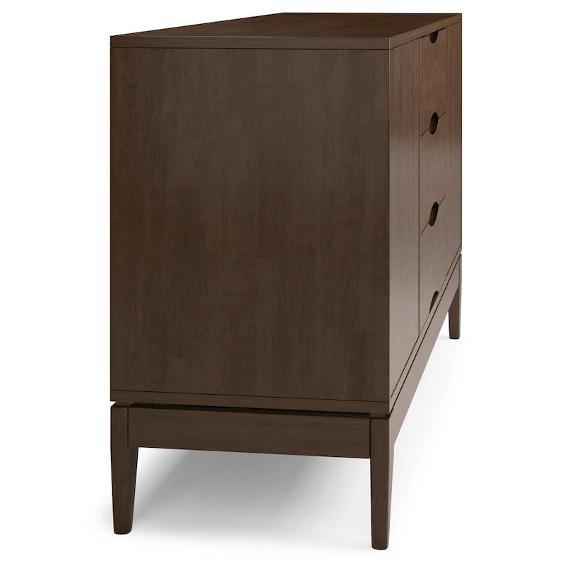 Buffet en bois d'hévéa massif de 60" avec 3 tiroirs et 2 placards à ouverture par pression, brun noyer, style moderne du milieu du siècle