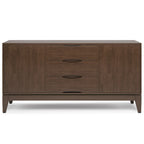Buffet en bois d'hévéa massif de 60" avec 3 tiroirs et 2 placards à ouverture par pression, brun noyer, style moderne du milieu du siècle