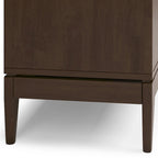 Buffet en bois d'hévéa massif de 60" avec 3 tiroirs et 2 placards à ouverture par pression, brun noyer, style moderne du milieu du siècle