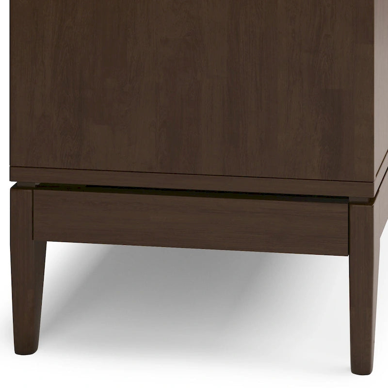 Buffet en bois d'hévéa massif de 60" avec 3 tiroirs et 2 placards à ouverture par pression, brun noyer, style moderne du milieu du siècle