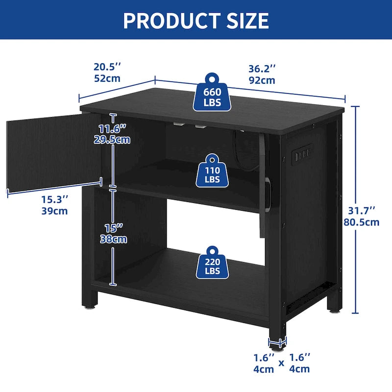 Meuble de support pour aquarium de 150-190 litres avec armoire et prise de courant intégrée, Noir / Blanc / Gris, Style moderne