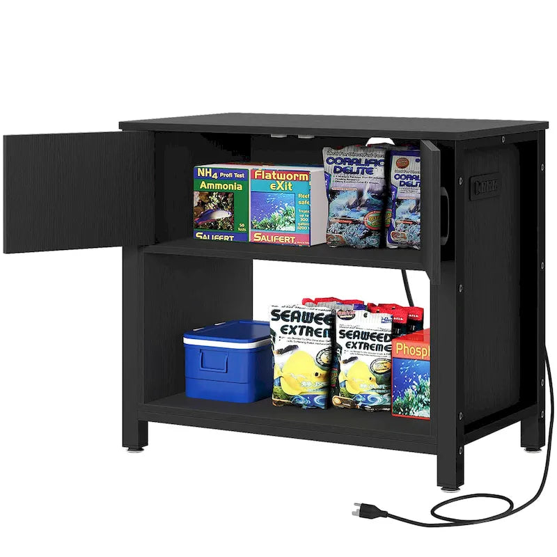Meuble de support pour aquarium de 150-190 litres avec armoire et prise de courant intégrée, Noir / Blanc / Gris, Style moderne