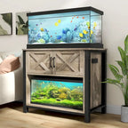 Meuble de support pour aquarium de 150-190 litres avec armoire et prise de courant intégrée, Noir / Blanc / Gris, Style moderne