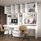 Bureau poste de travail modulaire en L avec étagère, blanc, style moderne, 2 personnes