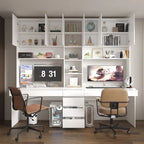 Bureau poste de travail modulaire en L avec étagère, blanc, style moderne, 2 personnes