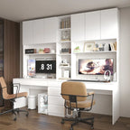 Bureau poste de travail modulaire en L avec étagère, blanc, style moderne, 2 personnes