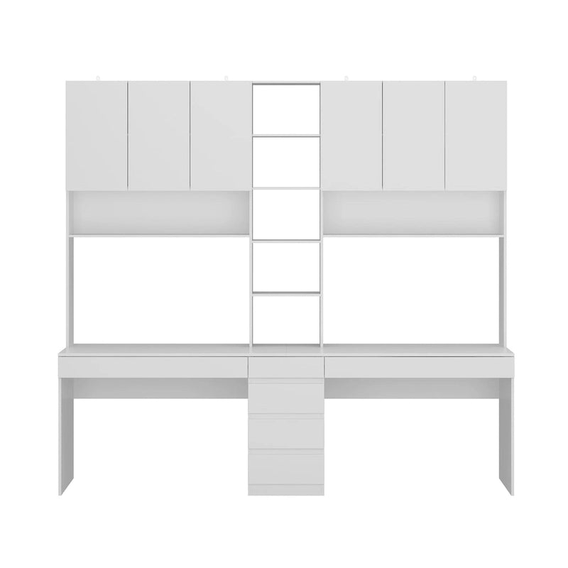 Bureau poste de travail modulaire en L avec étagère, blanc, style moderne, 2 personnes