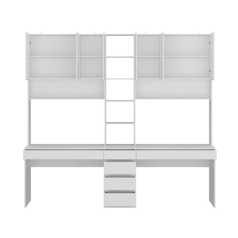 Bureau poste de travail modulaire en L avec étagère, blanc, style moderne, 2 personnes