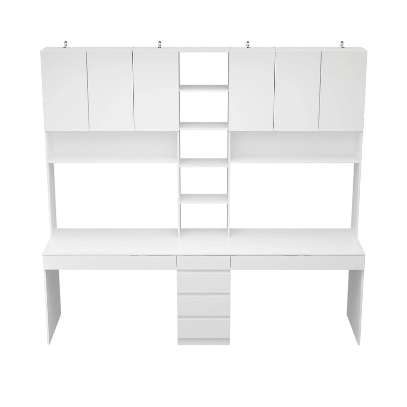 Bureau poste de travail modulaire en L avec étagère, blanc, style moderne, 2 personnes