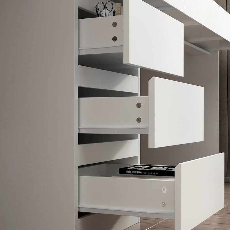 Bureau poste de travail modulaire en L avec étagère, blanc, style moderne, 2 personnes
