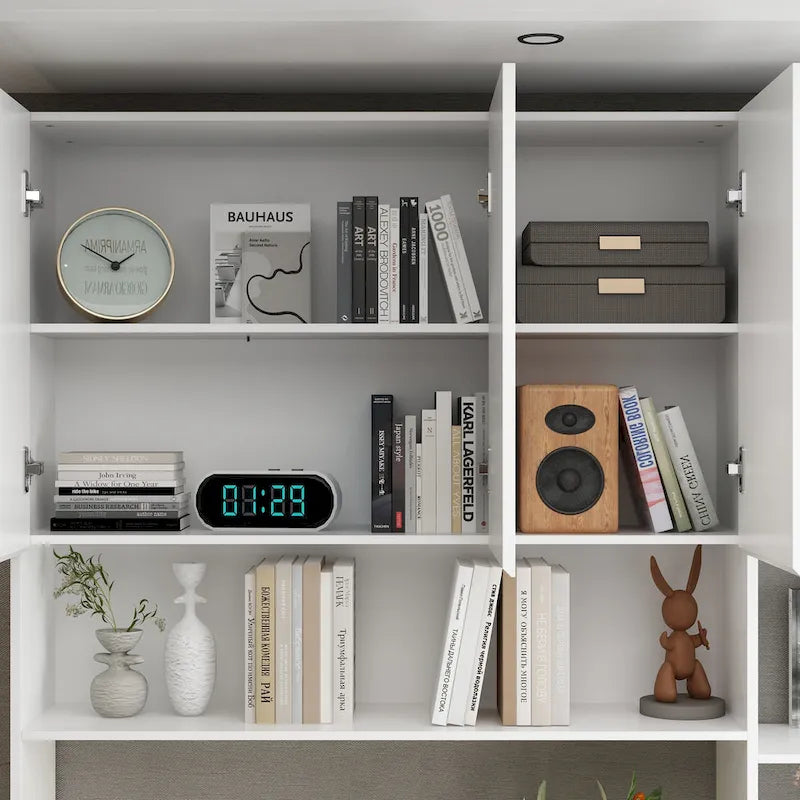 Bureau poste de travail modulaire en L avec étagère, blanc, style moderne, 2 personnes