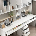 Bureau poste de travail modulaire en L avec étagère, blanc, style moderne, 2 personnes