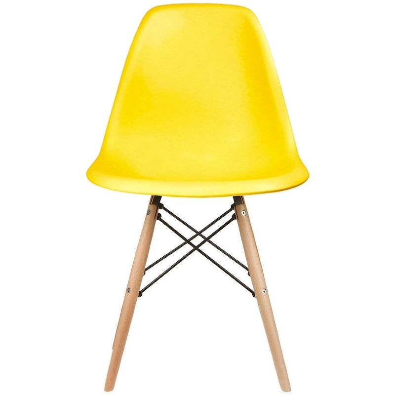 Chaise de salle à manger en plastique style Eiffel, rouge/bleu/jaune/noir, pieds en bois naturel, 1 personne