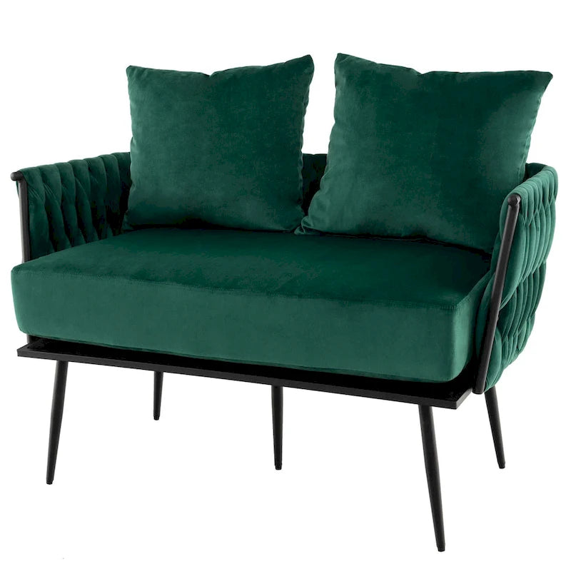 Causeuse en velours néerlandais tissé avec oreillers, vert / gris, 2 places