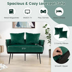 Causeuse en velours néerlandais tissé avec oreillers, vert / gris, 2 places