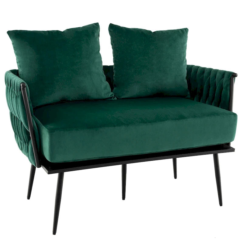 Causeuse en velours néerlandais tissé avec oreillers, vert / gris, 2 places