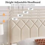 Cadre de lit tapissé avec tête de lit réglable, beige, capitonné, double / complet / queen