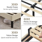 Cadre de lit tapissé avec tête de lit réglable, beige, capitonné, double / complet / queen