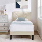 Cadre de lit tapissé avec tête de lit réglable, beige, capitonné, double / complet / queen