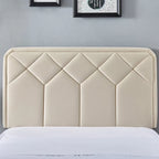 Cadre de lit tapissé avec tête de lit réglable, beige, capitonné, double / complet / queen