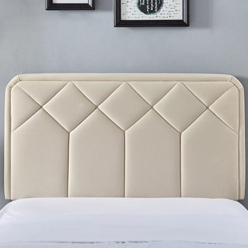 Cadre de lit tapissé avec tête de lit réglable, beige, capitonné, double / complet / queen