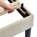 Cadre de lit tapissé avec tête de lit réglable, beige, capitonné, double / complet / queen