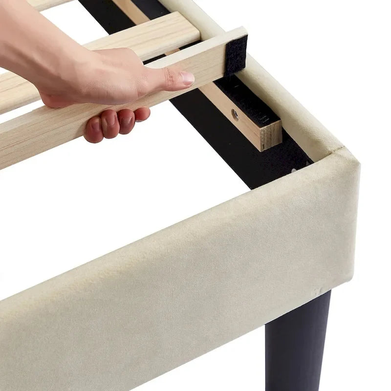 Cadre de lit tapissé avec tête de lit réglable, beige, capitonné, double / complet / queen