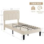 Cadre de lit tapissé avec tête de lit réglable, beige, capitonné, double / complet / queen