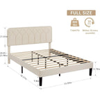 Cadre de lit tapissé avec tête de lit réglable, beige, capitonné, double / complet / queen