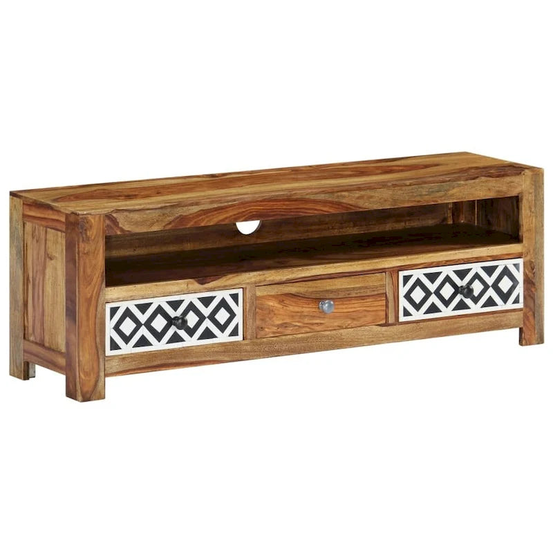 Meuble TV en bois de Sesham massif avec 3 tiroirs, marron / naturel, style vintage