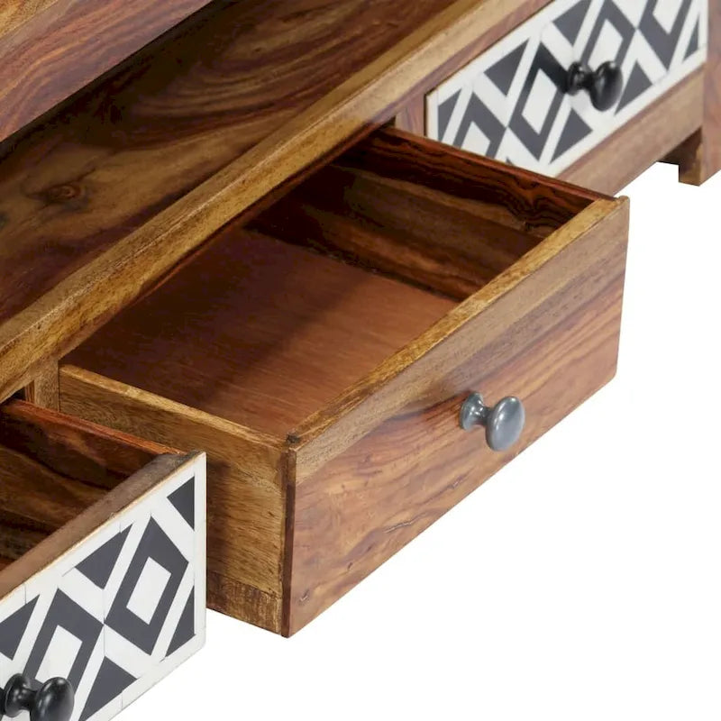 Meuble TV en bois de Sesham massif avec 3 tiroirs, marron / naturel, style vintage
