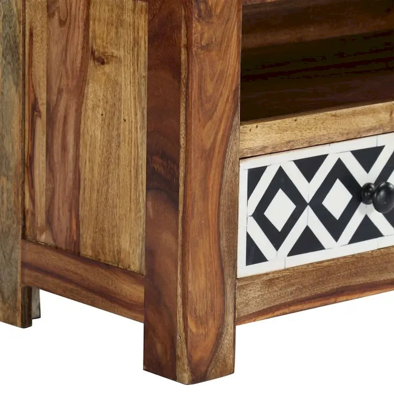 Meuble TV en bois de Sesham massif avec 3 tiroirs, marron / naturel, style vintage
