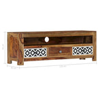 Meuble TV en bois de Sesham massif avec 3 tiroirs, marron / naturel, style vintage