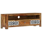 Meuble TV en bois de Sesham massif avec 3 tiroirs, marron / naturel, style vintage