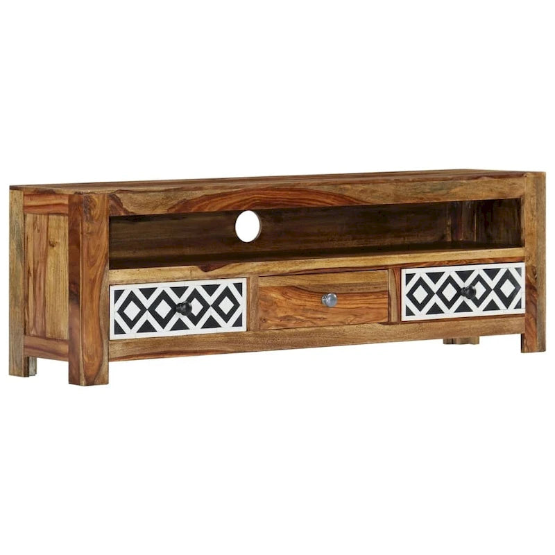 Meuble TV en bois de Sesham massif avec 3 tiroirs, marron / naturel, style vintage