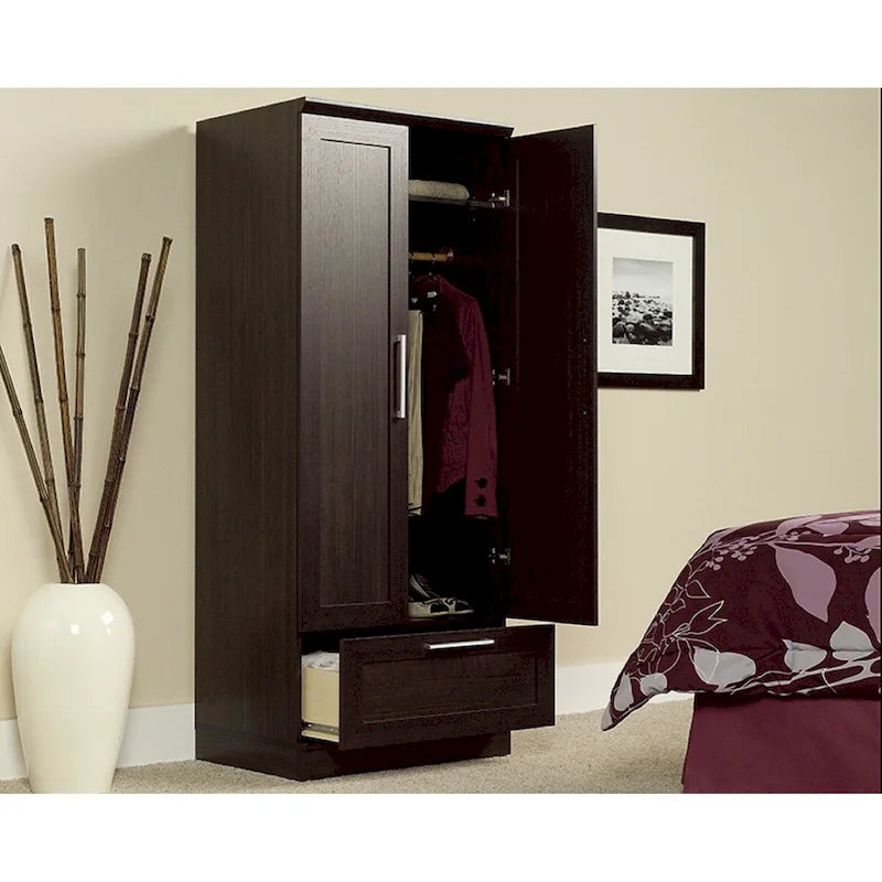 Meuble de rangement pour garde-robe avec tringle, étagère réglable et tiroir, Chêne Dakota / Chêne Sienna / Blanc doux / Chêne Salt, Style classique