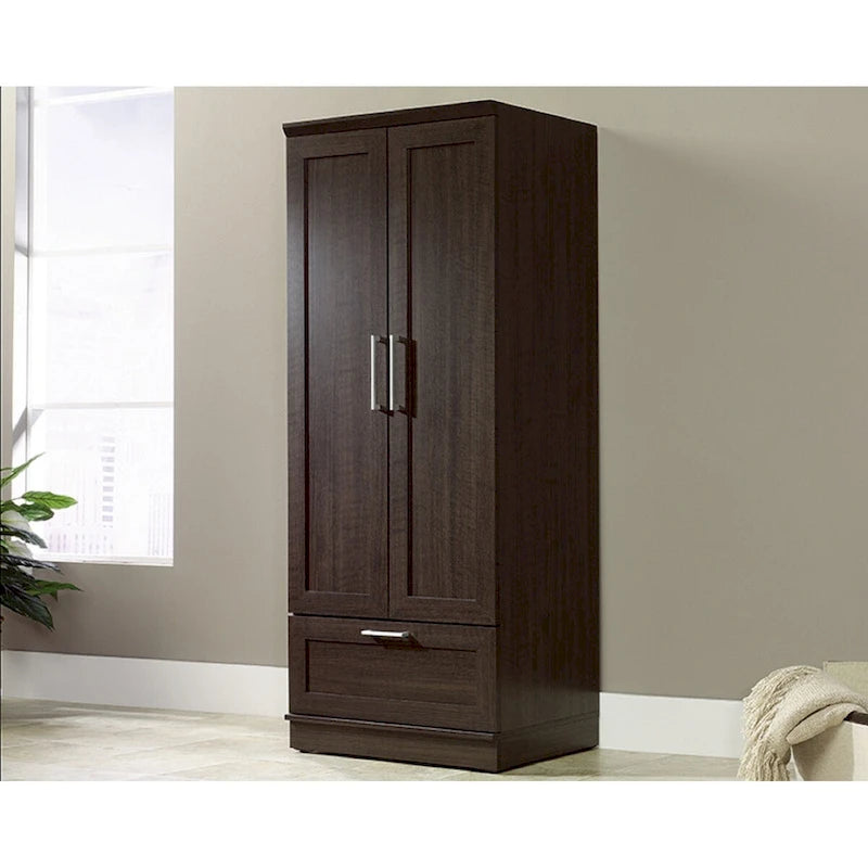 Meuble de rangement pour garde-robe avec tringle, étagère réglable et tiroir, Chêne Dakota / Chêne Sienna / Blanc doux / Chêne Salt, Style classique