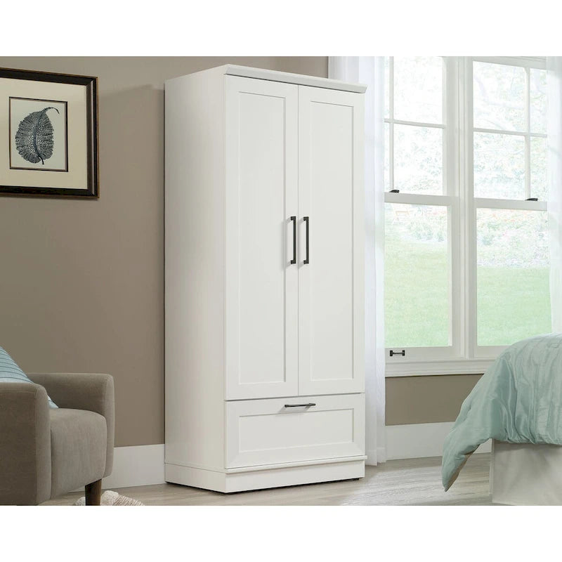 Meuble de rangement pour garde-robe avec tringle, étagère réglable et tiroir, Chêne Dakota / Chêne Sienna / Blanc doux / Chêne Salt, Style classique