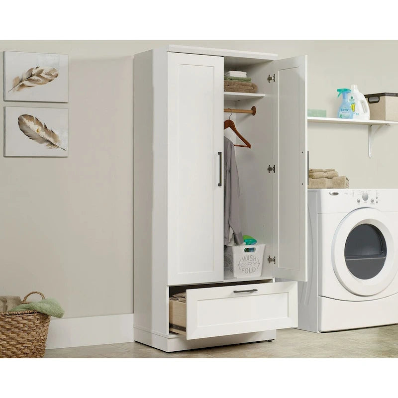 Meuble de rangement pour garde-robe avec tringle, étagère réglable et tiroir, Chêne Dakota / Chêne Sienna / Blanc doux / Chêne Salt, Style classique