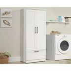 Meuble de rangement pour garde-robe avec tringle, étagère réglable et tiroir, Chêne Dakota / Chêne Sienna / Blanc doux / Chêne Salt, Style classique