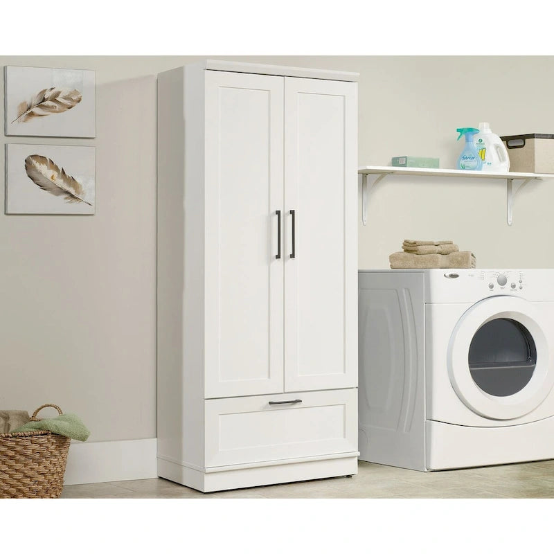 Meuble de rangement pour garde-robe avec tringle, étagère réglable et tiroir, Chêne Dakota / Chêne Sienna / Blanc doux / Chêne Salt, Style classique