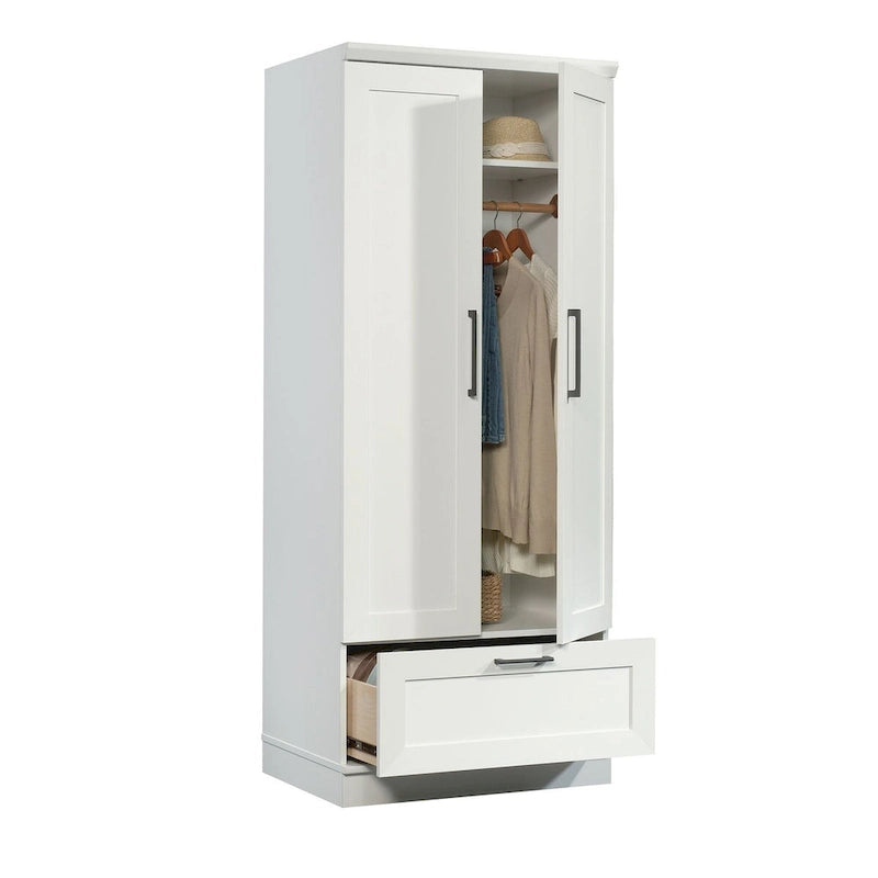 Meuble de rangement pour garde-robe avec tringle, étagère réglable et tiroir, Chêne Dakota / Chêne Sienna / Blanc doux / Chêne Salt, Style classique