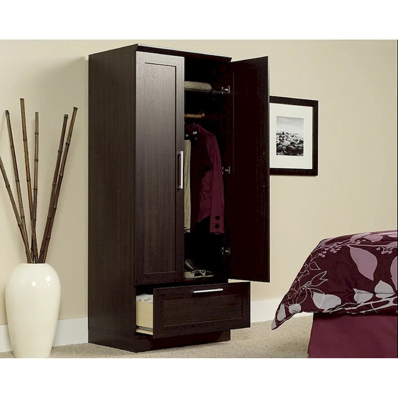 Meuble de rangement pour garde-robe avec tringle, étagère réglable et tiroir, Chêne Dakota / Chêne Sienna / Blanc doux / Chêne Salt, Style classique